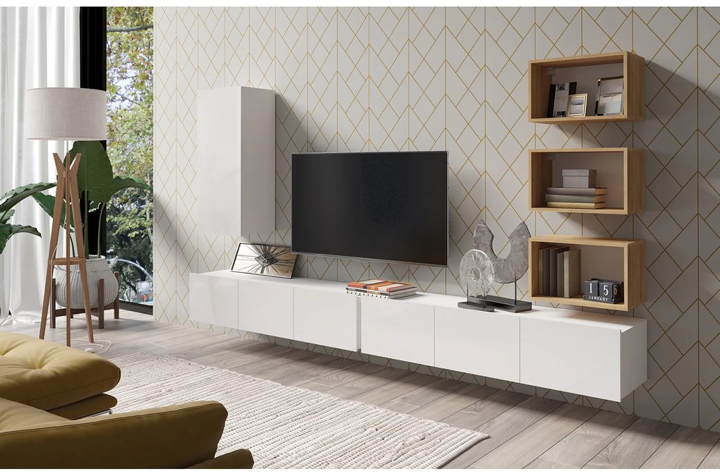 Mobilier living Calabria C36 WHITE (Alb + Stejar auriu) (fără iluminat). 1051582