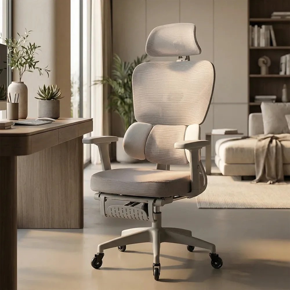 RESIGILAT- Scaun ergonomic, Suport Lombar 3 Zone Dinamice, Spătar ajustabil pe inaltime, cotiere 3D, tetiera 3D, suport pentru picioare, umeras, pivotant, Mesh, Gri
