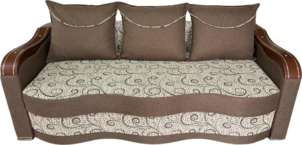 Canapea DIANA extensibila, 3 locuri, cu lada de depozitare, stofa gri cu negru , 220x100x80 Maro + Crem