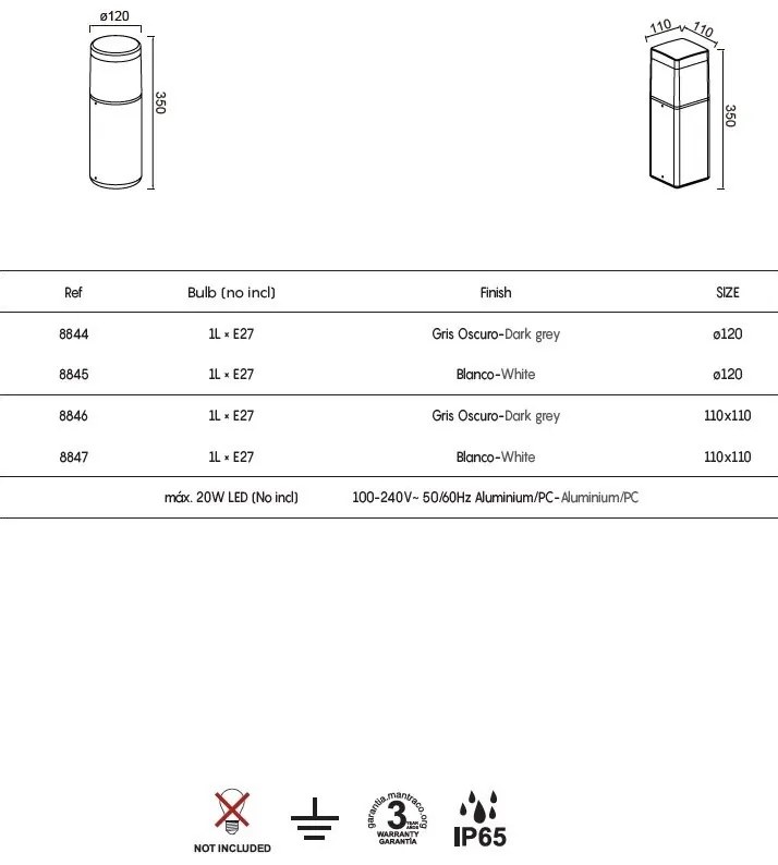 Stalp iluminat exterior IP65 CHICAGO gri H-35cm, MA-8846