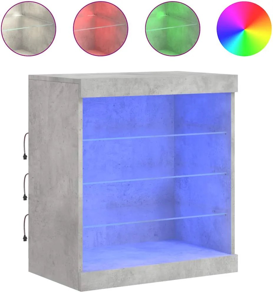 vidaXL Servantă cu lumini LED, gri beton, 60,5x37x67 cm