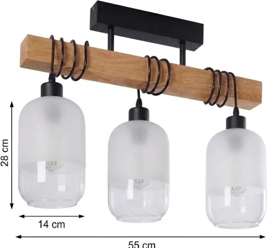 Brilagi - Lustră aplicată WOOD GLASS 3xE27/60W/230V pin/negru/alb