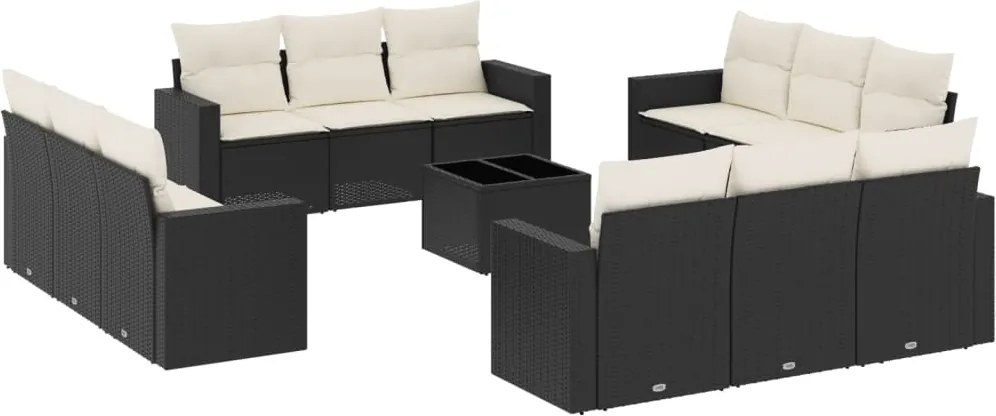 vidaXL Set mobilier de grădină cu perne, 13 piese, negru, poliratan