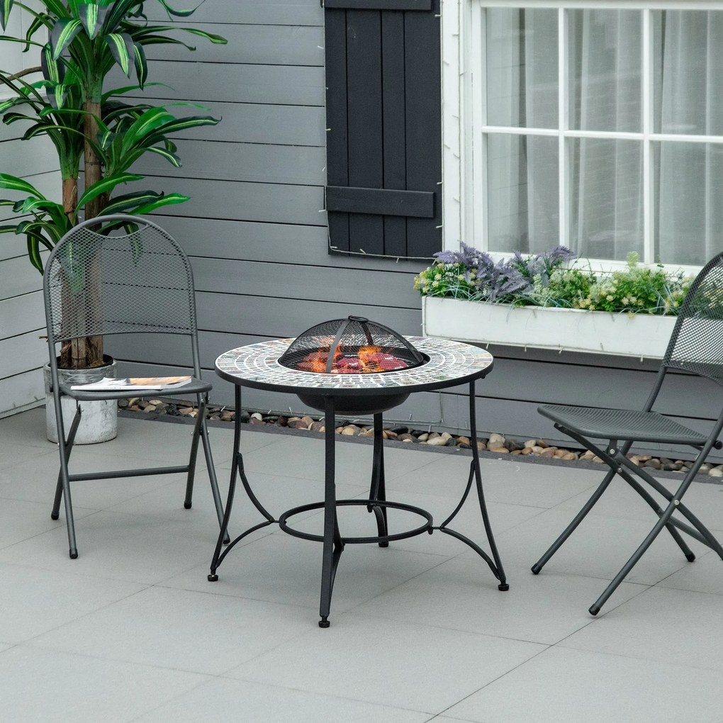 Brazier in aer liber Outsunny 3 in 1 Masuta de Gradina si Gratar pentru Barbecue din Metal si Ceramica, cu Vatrai, 75x75x60cm | Aosom Romania