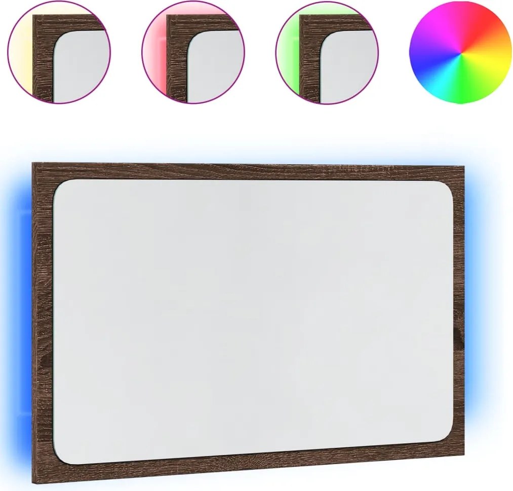 vidaXL Oglindă de baie LED, stejar maro, 60x8,5x38 cm lemn prelucrat
