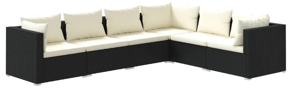 3101711 vidaXL Set mobilier de grădină cu perne, 6 piese, negru, poliratan