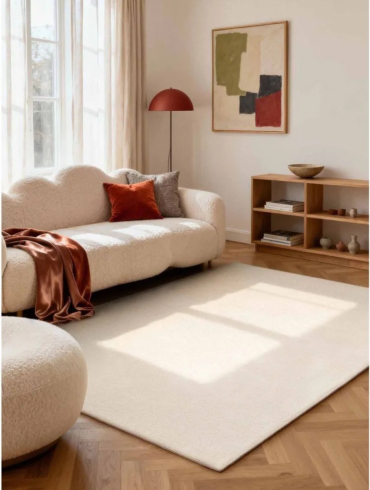 Covor crem țesut manual din lână 160x230 cm Puristic Knots – Elle Decoration