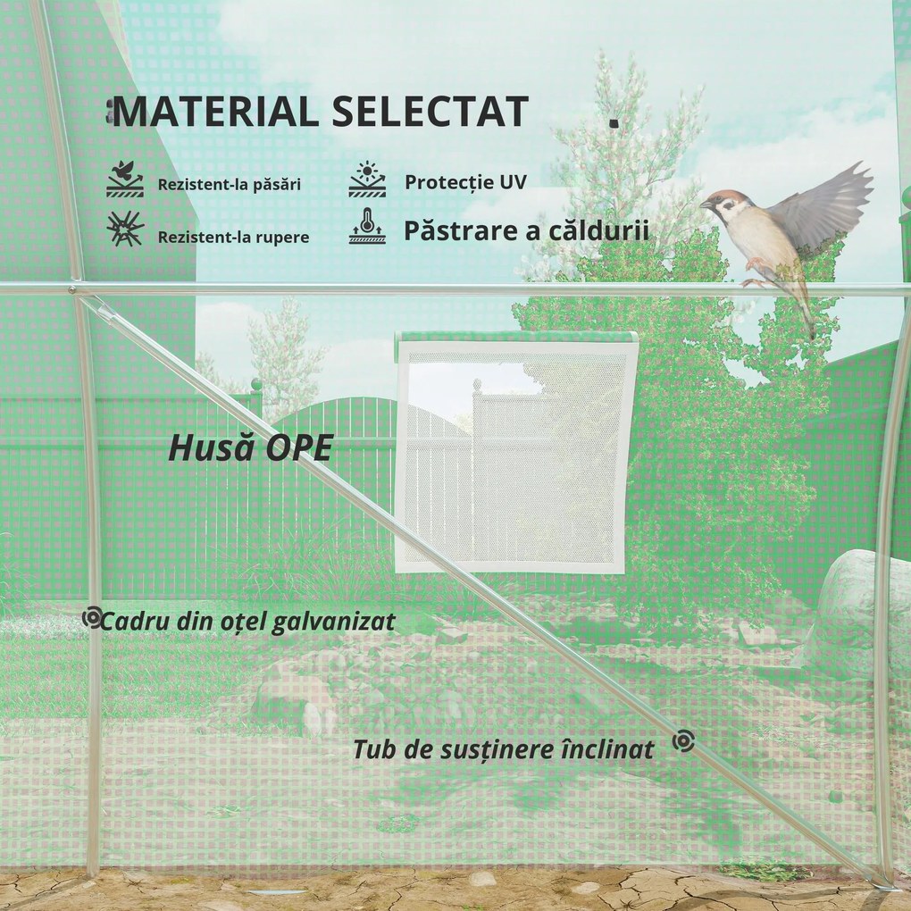 Outsunny Seră de Grădină Tunnel 18 m² dim. 6L x 3l x 2H m - 8 ferestre, Ușă cu Fermoar Rulabil - Structură Tubulară Oțel Galvanizat, Folie PE de Înaltă Densitate Verde | Aosom Romania