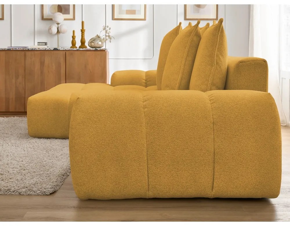 Colțar galben muștar extensibil/cu spațiu de depozitare cu tapițerie din chenille (cu colț pe partea stângă/cu șezlong) Everest – Bobochic Paris