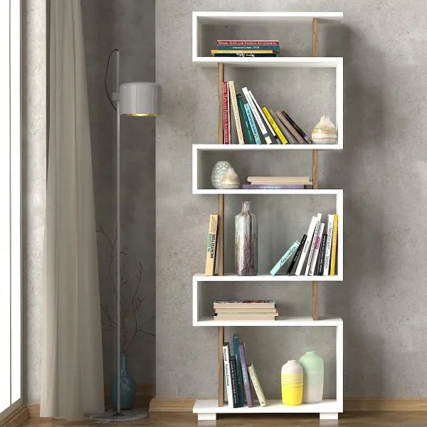 Bibliotecă BLOK 165x60 cm albă/maro