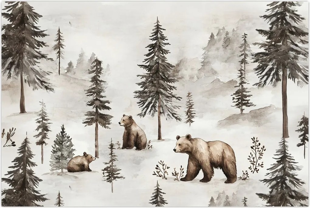 Tablou - Pădure cu Urși (90x60 cm)