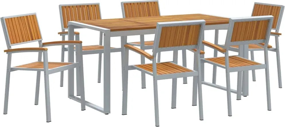 vidaXL Set de masă pentru grădină 7 pcs Gri Lemn Solid de Acacia