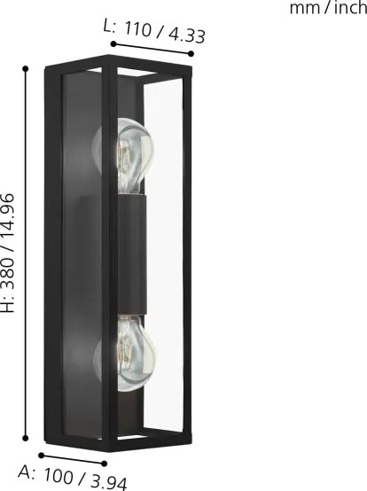 Eglo 33856 - Aplică de perete pentru exterior ALAMONTE 2xE27/60W/230V IP44 negru
