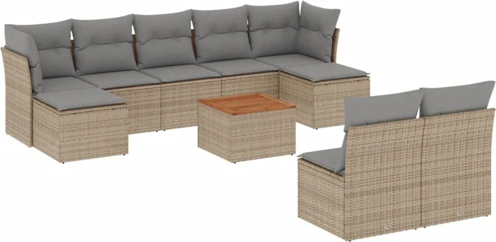 vidaXL Set canapele de grădină, 10 piese, cu perne, bej, poliratan
