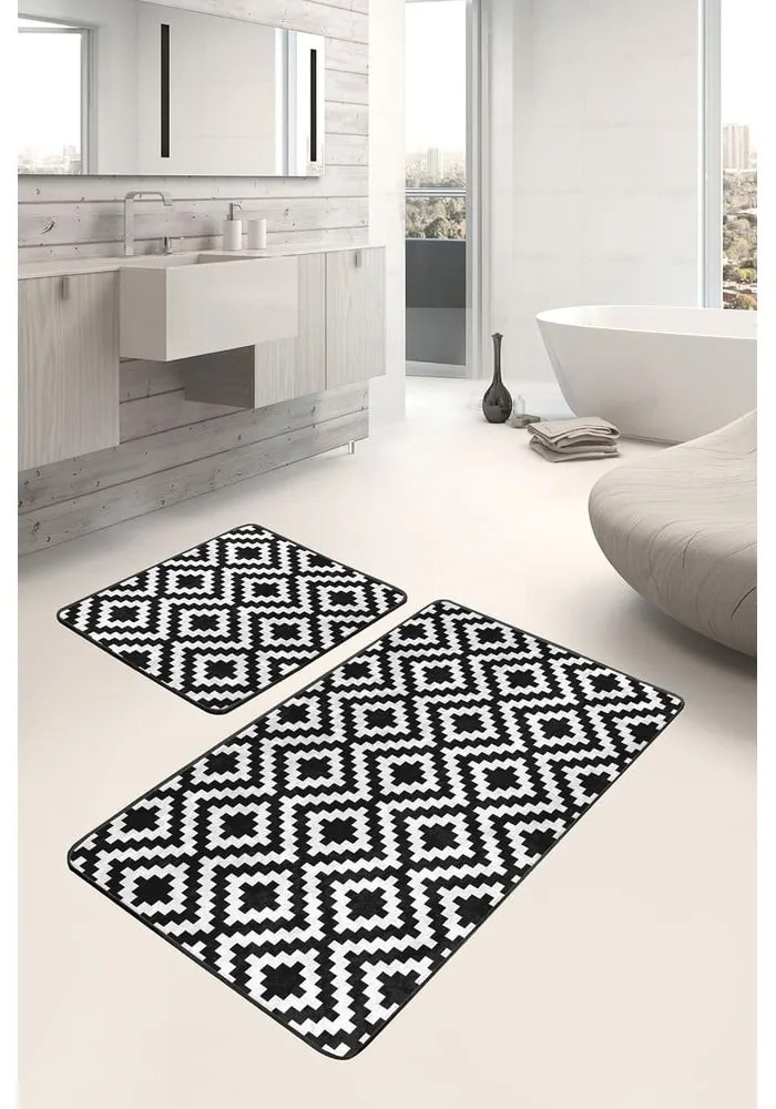 Covorașe de baie albe/negre 2 buc. 60x100 cm – Mila Home