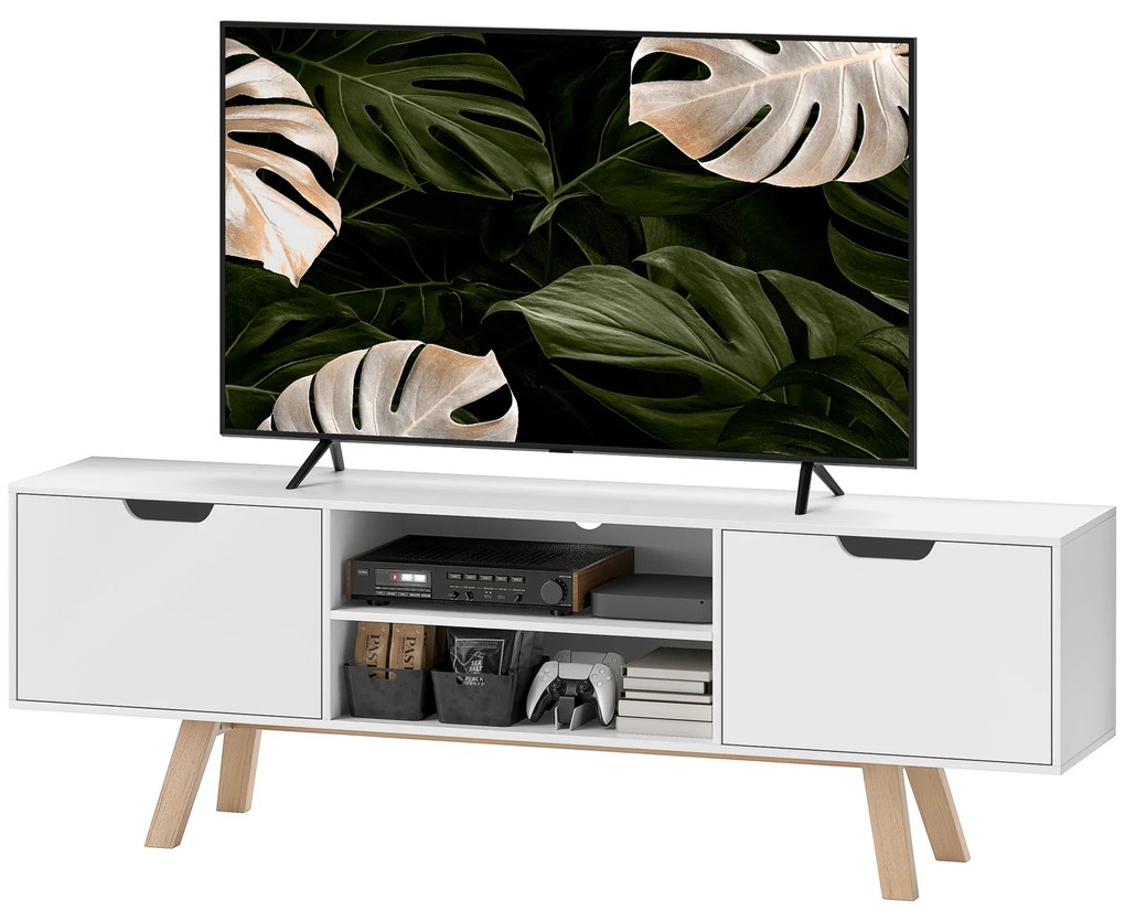 HOMCOM Suport TV cu sertare și rafturi deschise, MDF, 150 x 39 x 50 cm, Alb | Aosom Romania