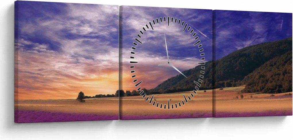 Tablou cu lunca cu lavandă (cu ceas) (90x30 cm)