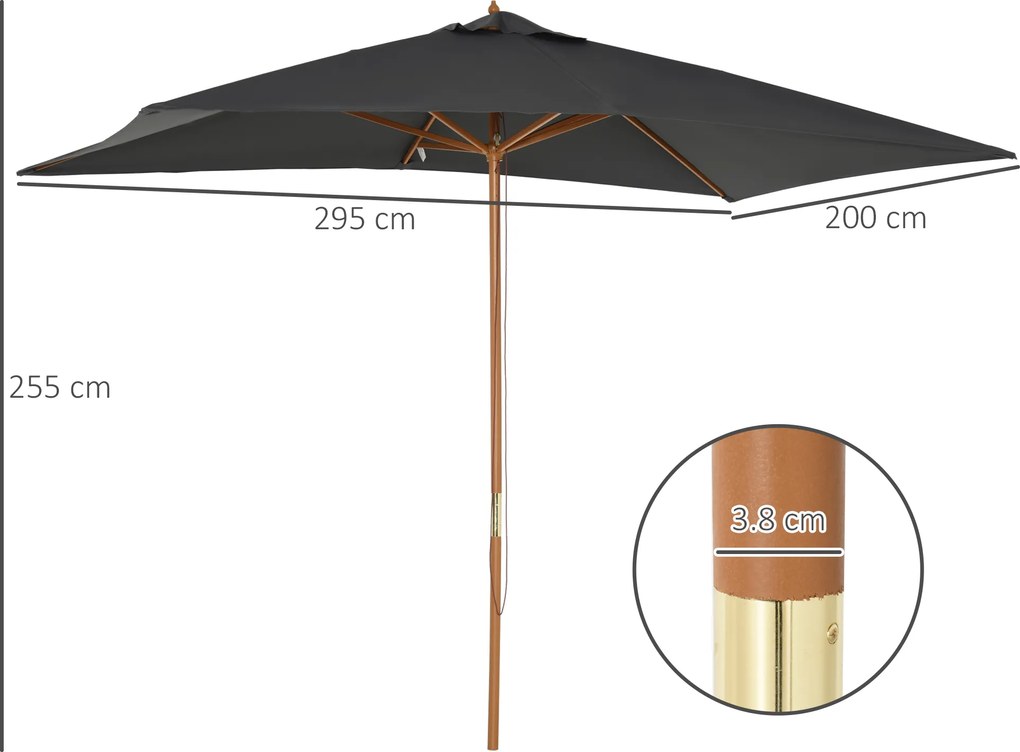 Outsunny Umbrelă de Grădină cu Frânghie și Orificii de Ventilație,  2.95x2x2.55 m, Gri Închis | Aosom Romania