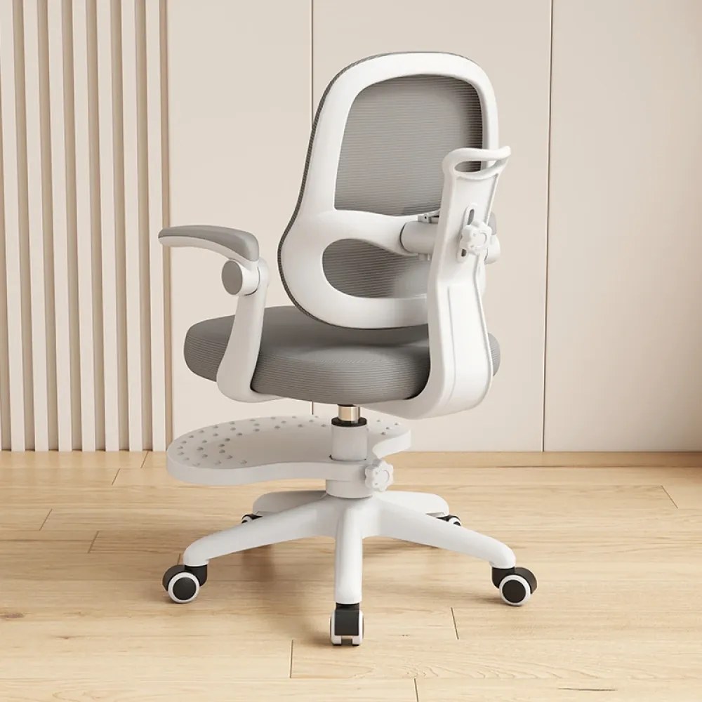 Scaun ergonomic pentru copii, spatar relgabil adancime, suport picioare reglabil, rotativ, Gri