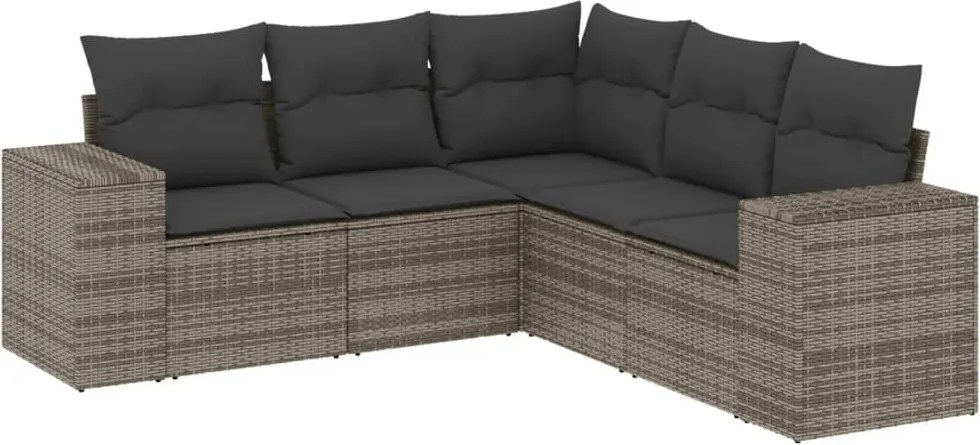 vidaXL Set canapea de grădină cu perne, 5 piese, gri, poliratan