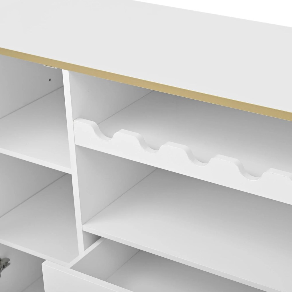 Comodă cu fronturi din sticlă, suport pentru vinuri și mult spațiu de depozitare, 120x38x90 cm, Alb