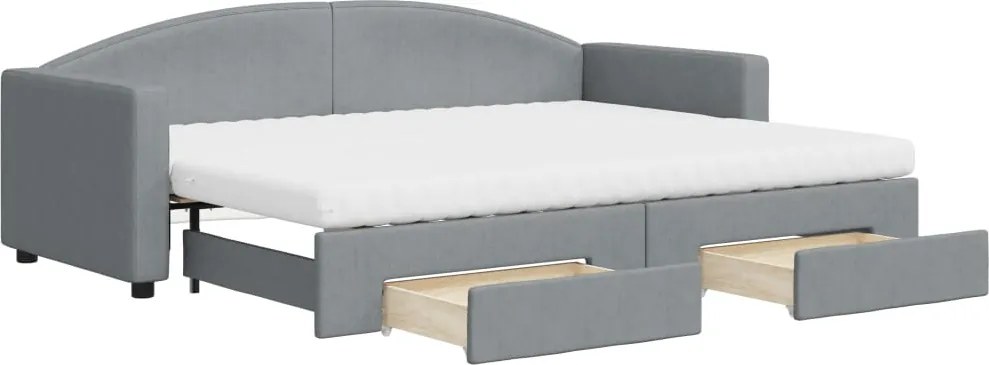 vidaXL Pat de zi cu extensie și sertare, gri deschis, 80x200 cm textil