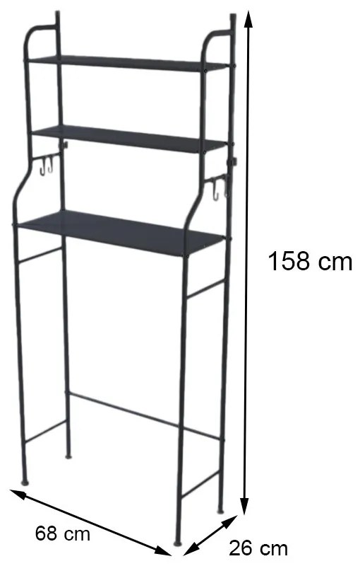 Raft de baie deasupra toaletei, cu mai multe niveluri, negru