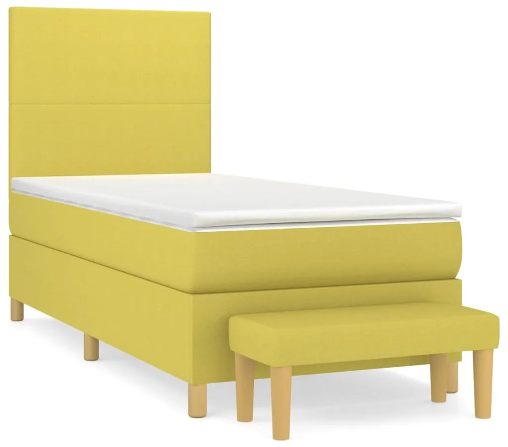 3136980 vidaXL Pat box spring cu saltea, verde deschis, 100x200 cm, textil