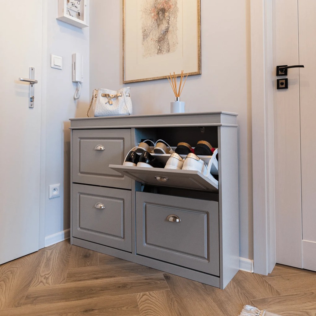 Pantofar, 4 compartimente duble, gri, mdf