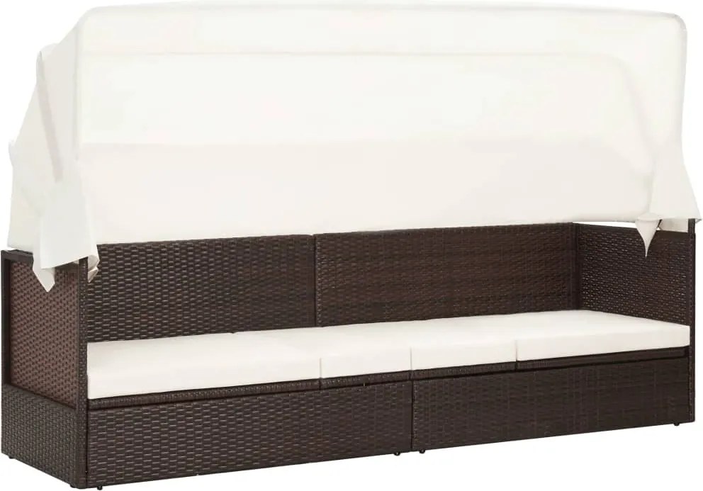 vidaXL Canapea de grădină cu copertină, maro, poliratan