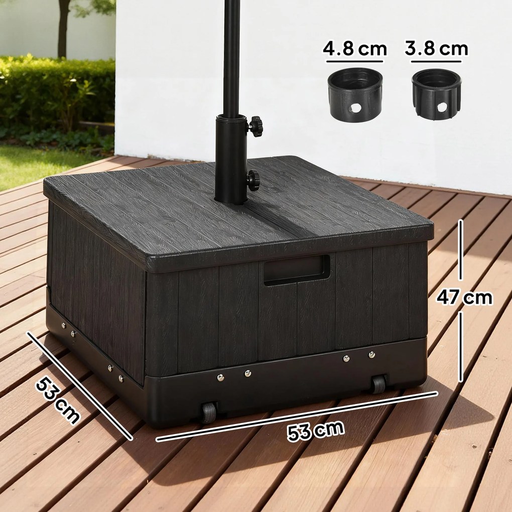 Outsunny Bază pentru Umbrelă 3-în-1 Exterior, Măsuță de Cafea, Jardinieră cu Orificiu de Scurgere, Capacitate 80 kg, Suport Umplut cu Roți și Mânere pentru Terasă și Piscină, Negru | Aosom Romania
