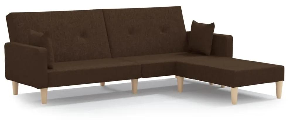 Canapea extensibila 2 locuri, cu taburet, maro, textil Maro, Cu suport de picioare