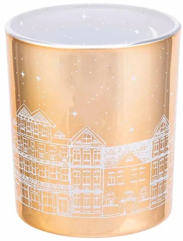 Altom Sfeșnic din sticlă Winter town auriu,diametru 9 x 10 cm