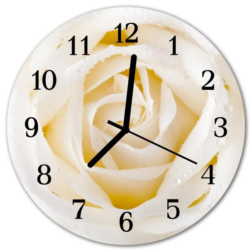Ceas de perete din sticla rotund Rose Flori &amp; Plante Bej