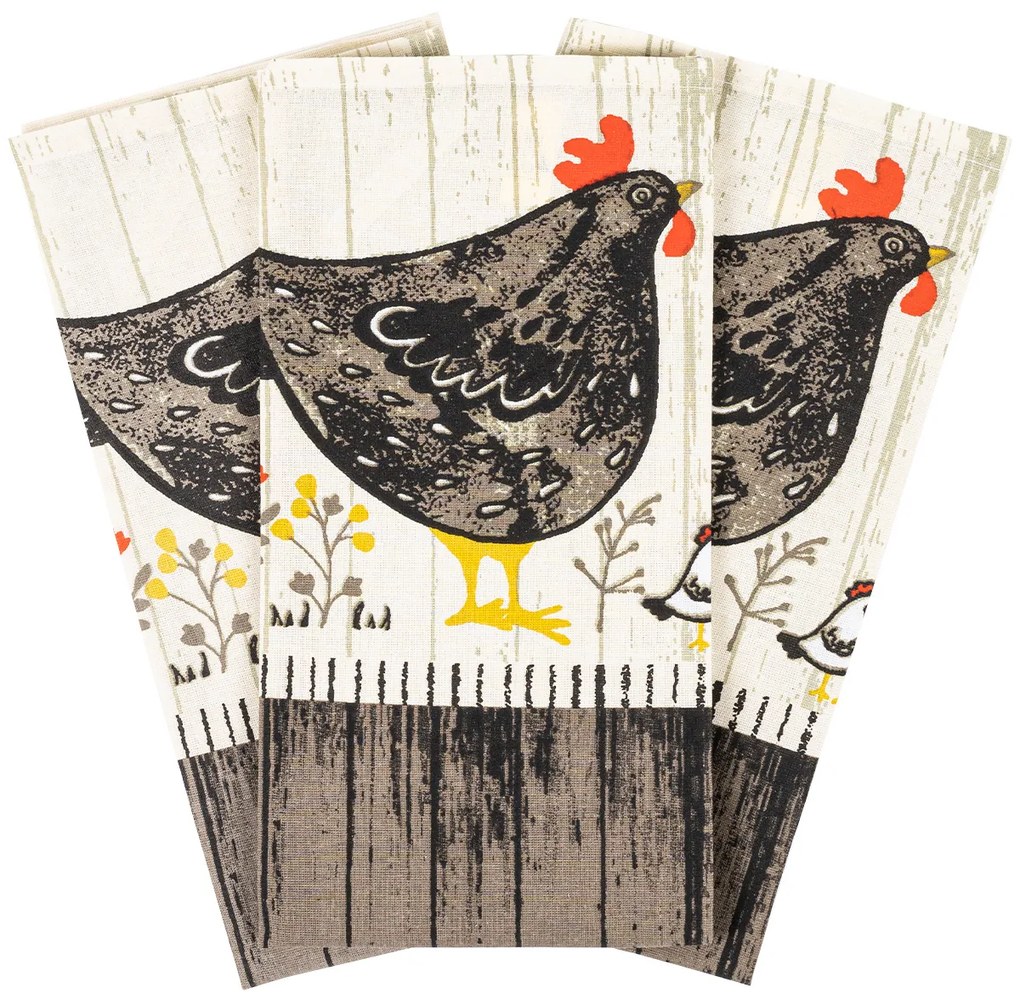 Prosoape de bucătărie Home Elements Găini, , 50 x 70 cm, set 3 buc.