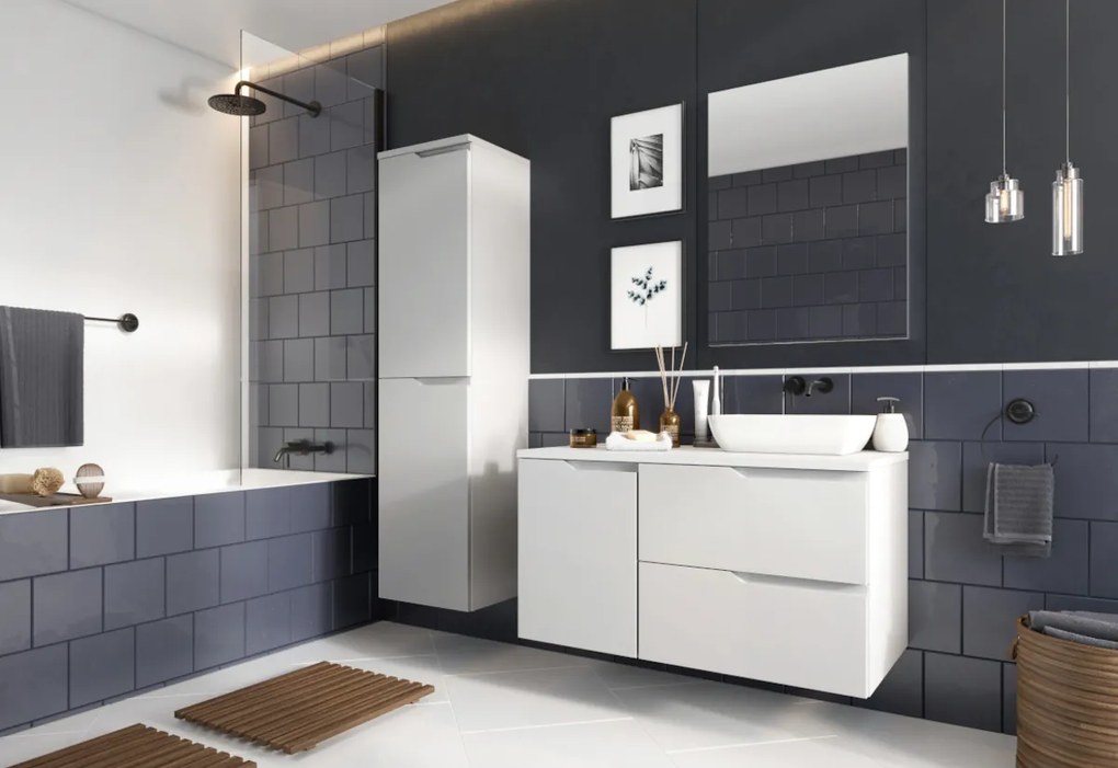 Supermobel Dulap pentru baie NICEA W35 SL, 35x136,9x31,9, alb / model, dreapta