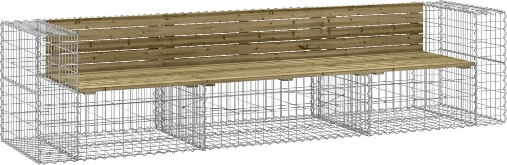 vidaXL Bancă grădină design gabion, 287x71x65,5 cm, lemn pin impregnat