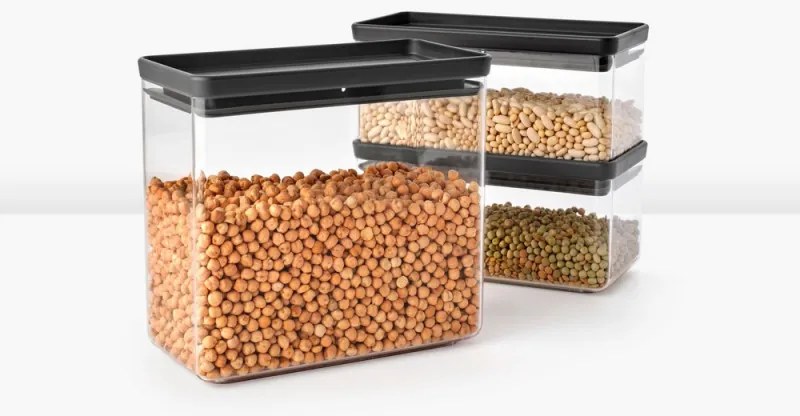 Cutii de depozitare Brabantia Tasty+ Stackable 1008881, 2x1.5L+1x3.5L, Fara BPA, Inchidere stransa, Gri inchis