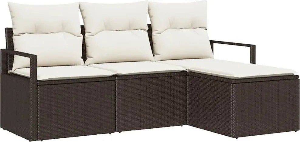 vidaXL Set de canapea cu pernă 4 pcs Maro și Crem poliratan