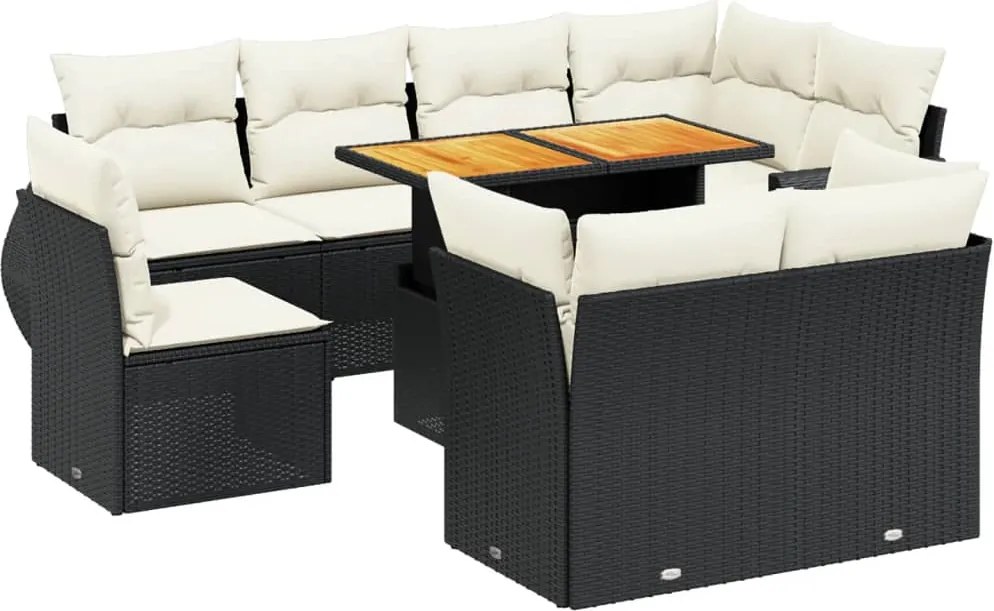 vidaXL Set mobilier de grădină cu perne, 9 piese, negru, poliratan