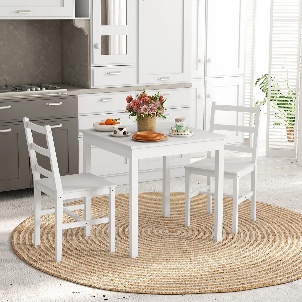 HOMCOM Set de 3 piese pentru luat masa, masă cu scaune, lemn masiv, Alb | Aosom Romania