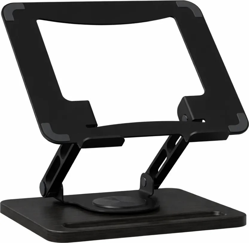Suport ergonomic pentru laptop și tabletă, construcție premium din oțel carbon și lemn masiv, Negru