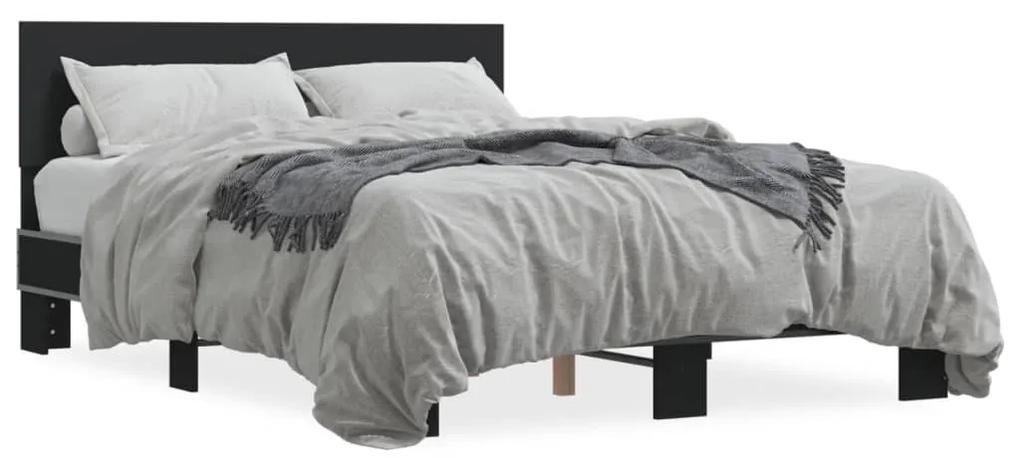 3280207 vidaXL Cadru de pat, negru, 135x190 cm, lemn prelucrat și metal