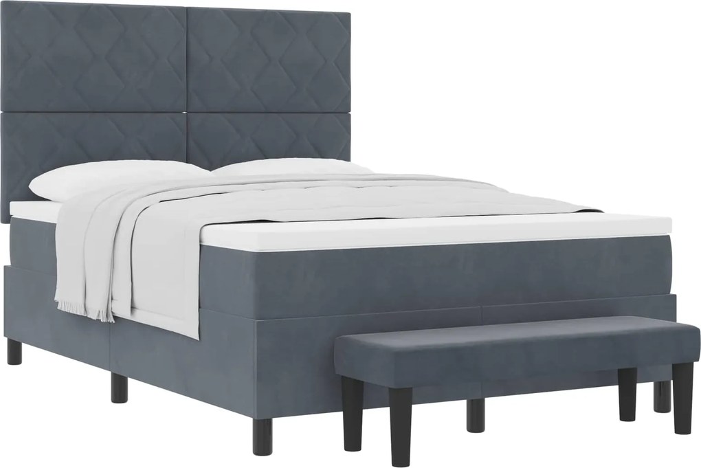 vidaXL Pat cu arcuri cu saltea Gri închis 140 x 200 cm Catifea