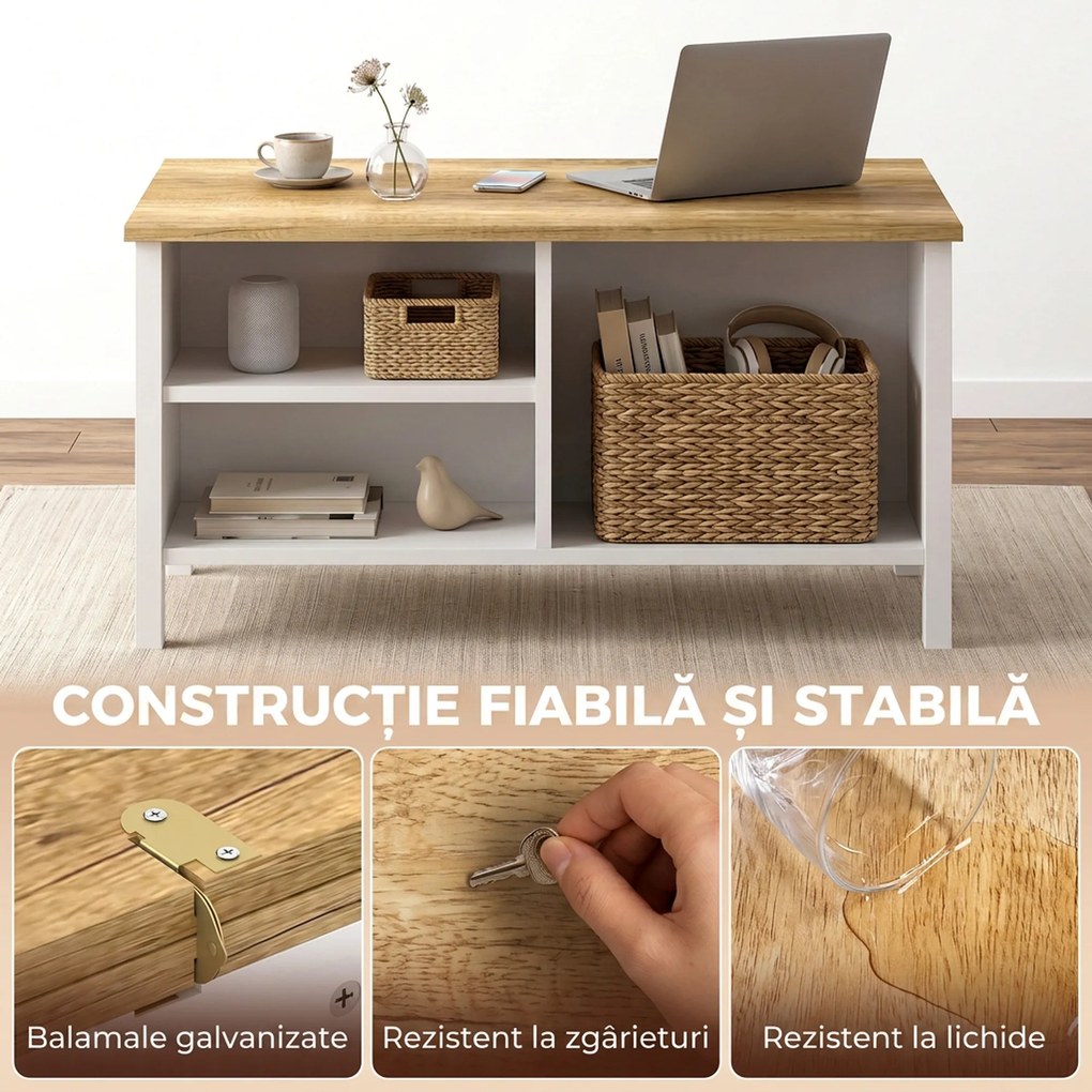 HOMCOM Ladă de Depozitare pentru Interior, 80x60x40 cm, cu Capac Rabatabil, Stil Nordic, Culoare Lemn | Aosom Romania