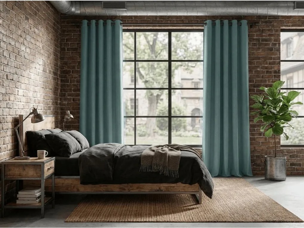 Draperie opaca DREAM VELVET 140x250 cm, verde-albastru Agatat: Inele metalice