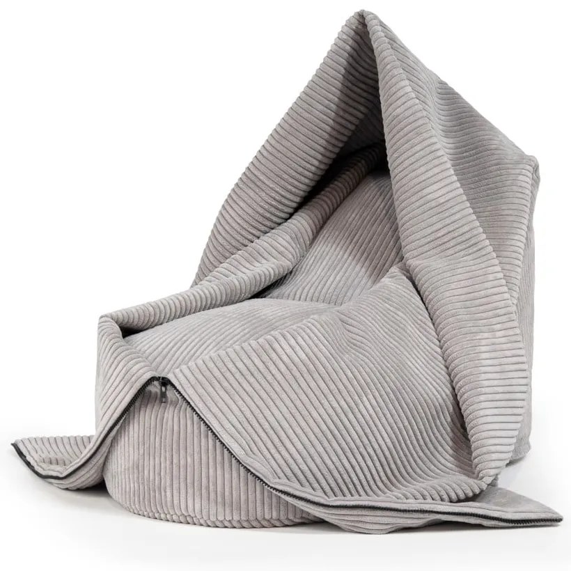 Fotoliu puf pentru copii gri deschis cu tapițerie din catifea reiată Cocoon 100 – SLOWDOWN