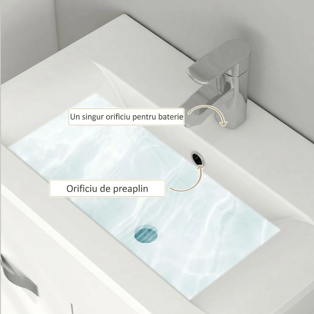 Kleankin Dulap de Baie Suspendat cu Chiuvetă, Dulap cu 2 Uși cu Chiuvetă și Balamale Amortizate, 61x40x50 cm, Alb Lucios | Aosom Romania