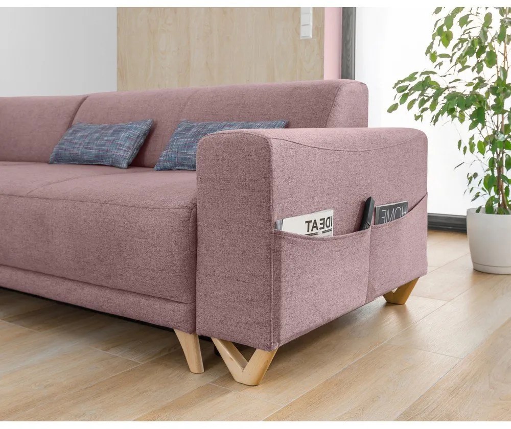 Colțar roz extensibil/cu spațiu de depozitare (cu colț pe partea stângă/în formă de ”L”) Classy Sophie – Miuform