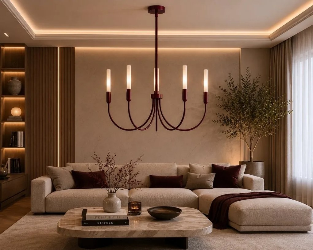 Candelabru cu 5 brate AUGUSTINE burgundy